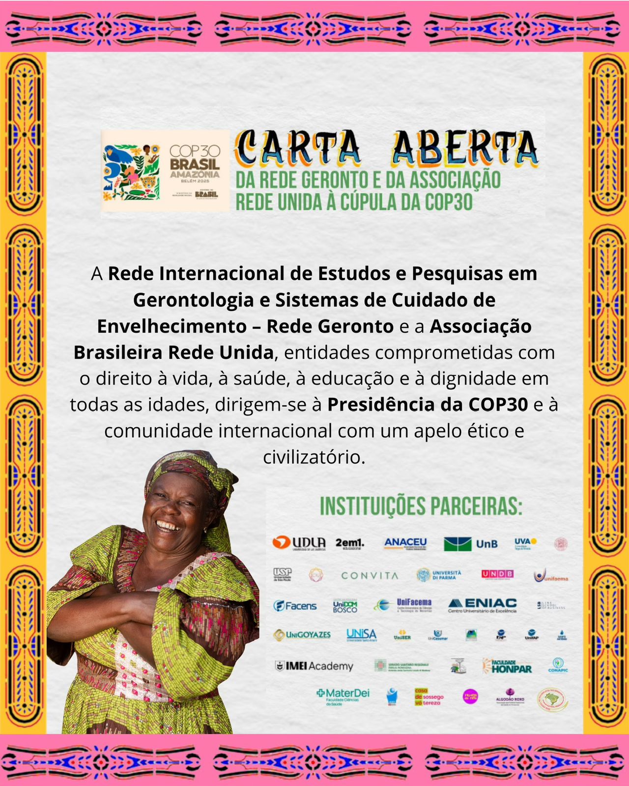 Rede Geronto e Rede Unida enviam carta a COP 30 alertando sobre os efeitos do clima na população idosa